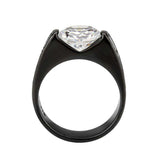 Alamode IP Black (Ion Plating) Stainless Steel Ring with AAA Grade CZ in Clear - Alamode - Flyclothing LLC
