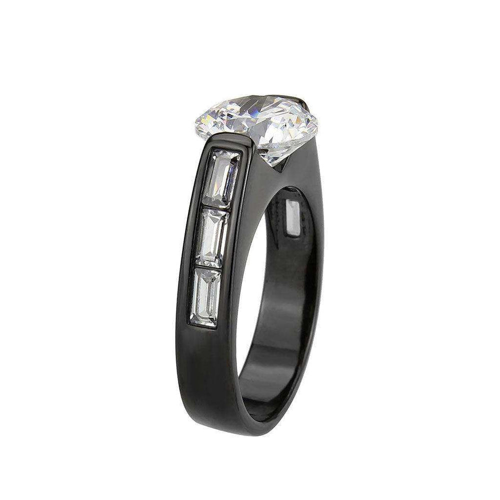 Alamode IP Black (Ion Plating) Stainless Steel Ring with AAA Grade CZ in Clear - Alamode - Flyclothing LLC