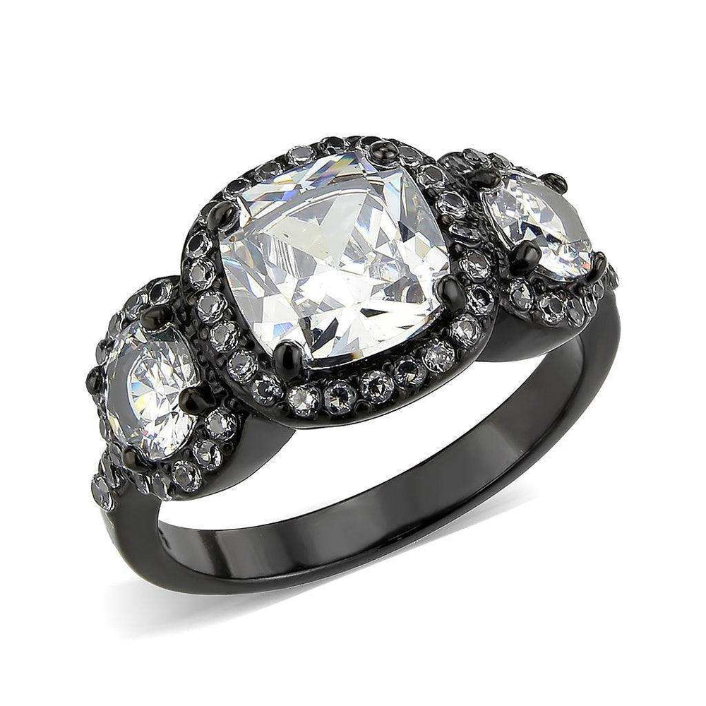 Alamode IP Black (Ion Plating) Stainless Steel Ring with AAA Grade CZ in Clear - Alamode - Flyclothing LLC