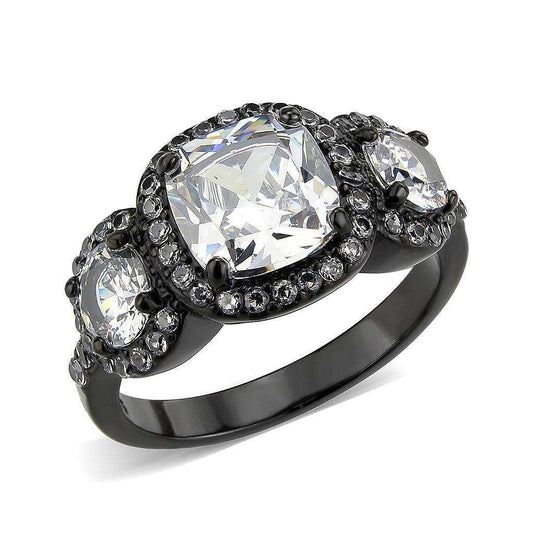 Alamode IP Black (Ion Plating) Stainless Steel Ring with AAA Grade CZ in Clear - Alamode - Flyclothing LLC