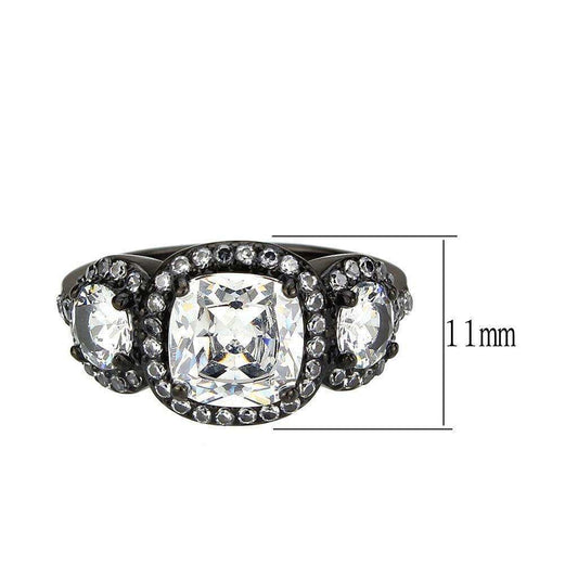 Alamode IP Black (Ion Plating) Stainless Steel Ring with AAA Grade CZ in Clear - Alamode - Flyclothing LLC