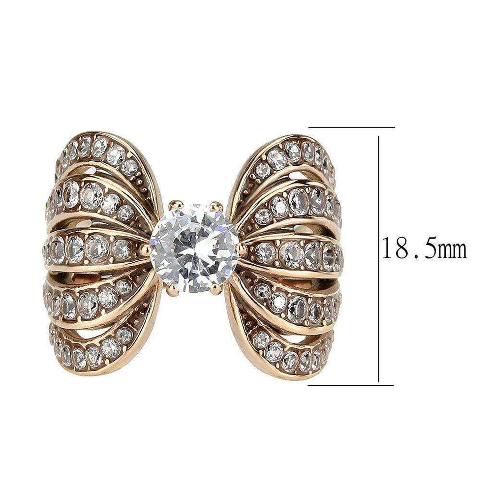 Alamode IP Rose Gold(Ion Plating) Stainless Steel Ring with AAA Grade CZ in Clear - Alamode - Flyclothing LLC