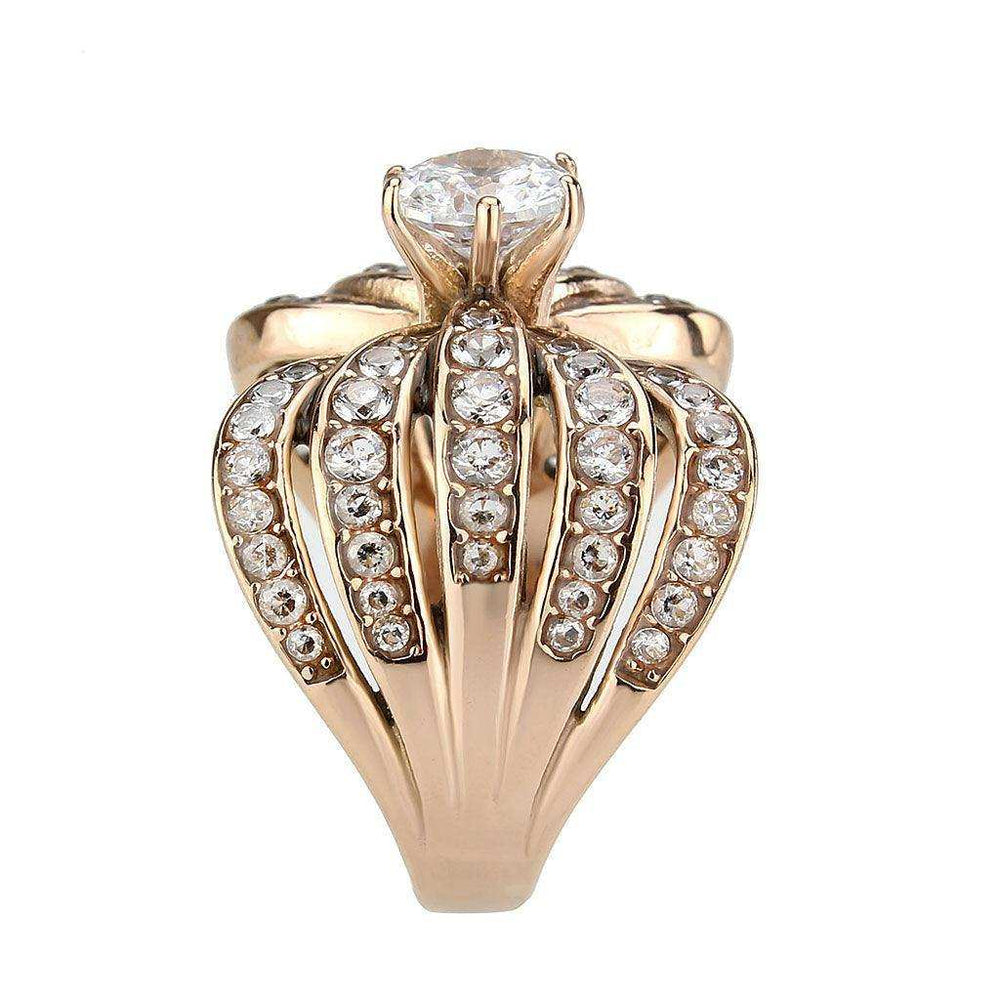 Alamode IP Rose Gold(Ion Plating) Stainless Steel Ring with AAA Grade CZ in Clear - Alamode - Flyclothing LLC