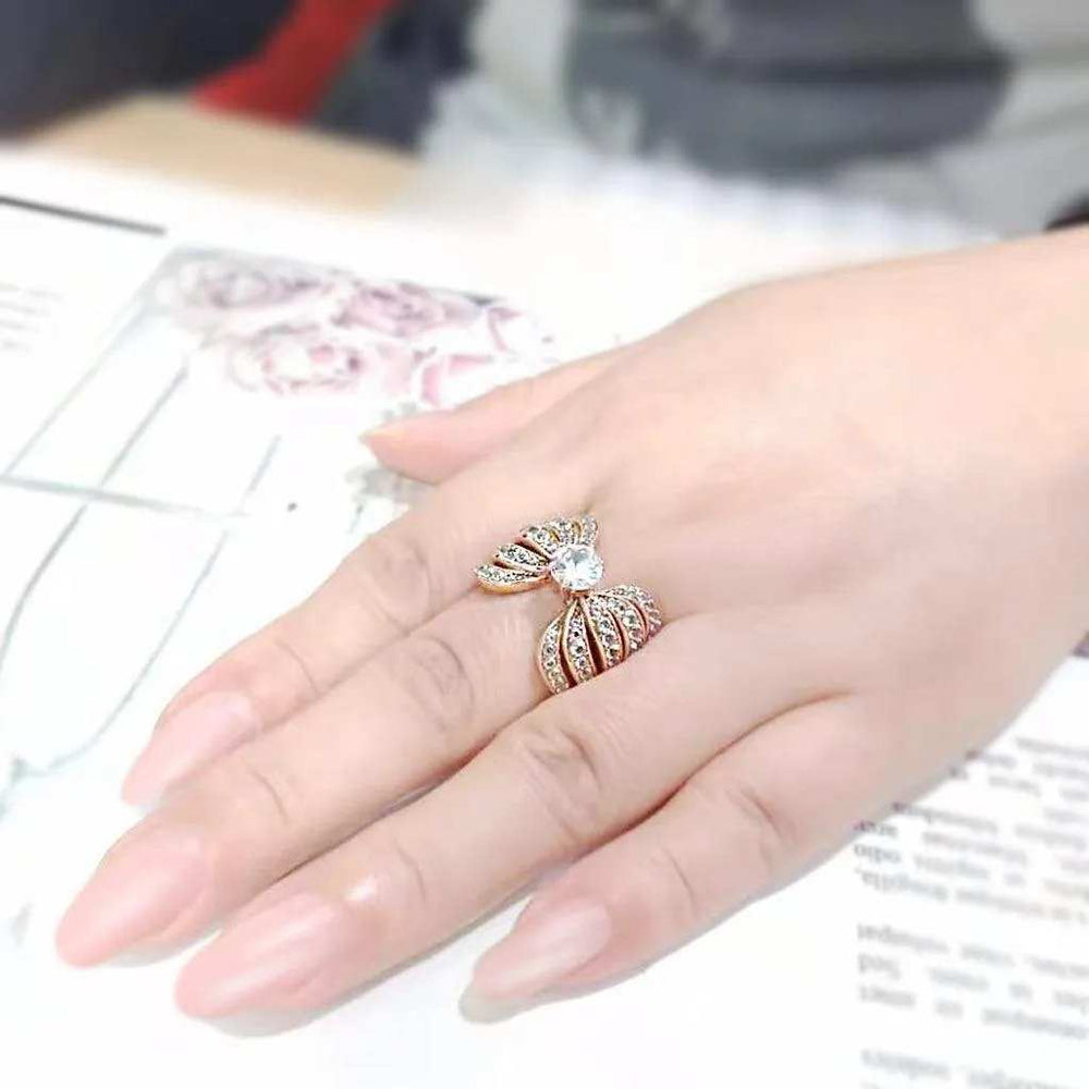 Alamode IP Rose Gold(Ion Plating) Stainless Steel Ring with AAA Grade CZ in Clear - Alamode - Flyclothing LLC