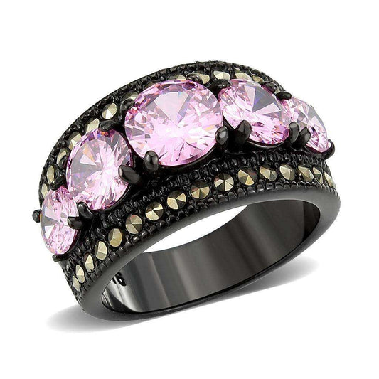Alamode IP Black (Ion Plating) Stainless Steel Ring with AAA Grade CZ in Rose - Alamode - Flyclothing LLC