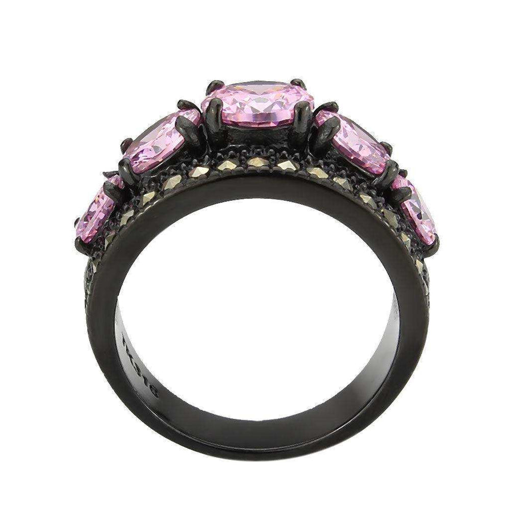 Alamode IP Black (Ion Plating) Stainless Steel Ring with AAA Grade CZ in Rose - Alamode - Flyclothing LLC