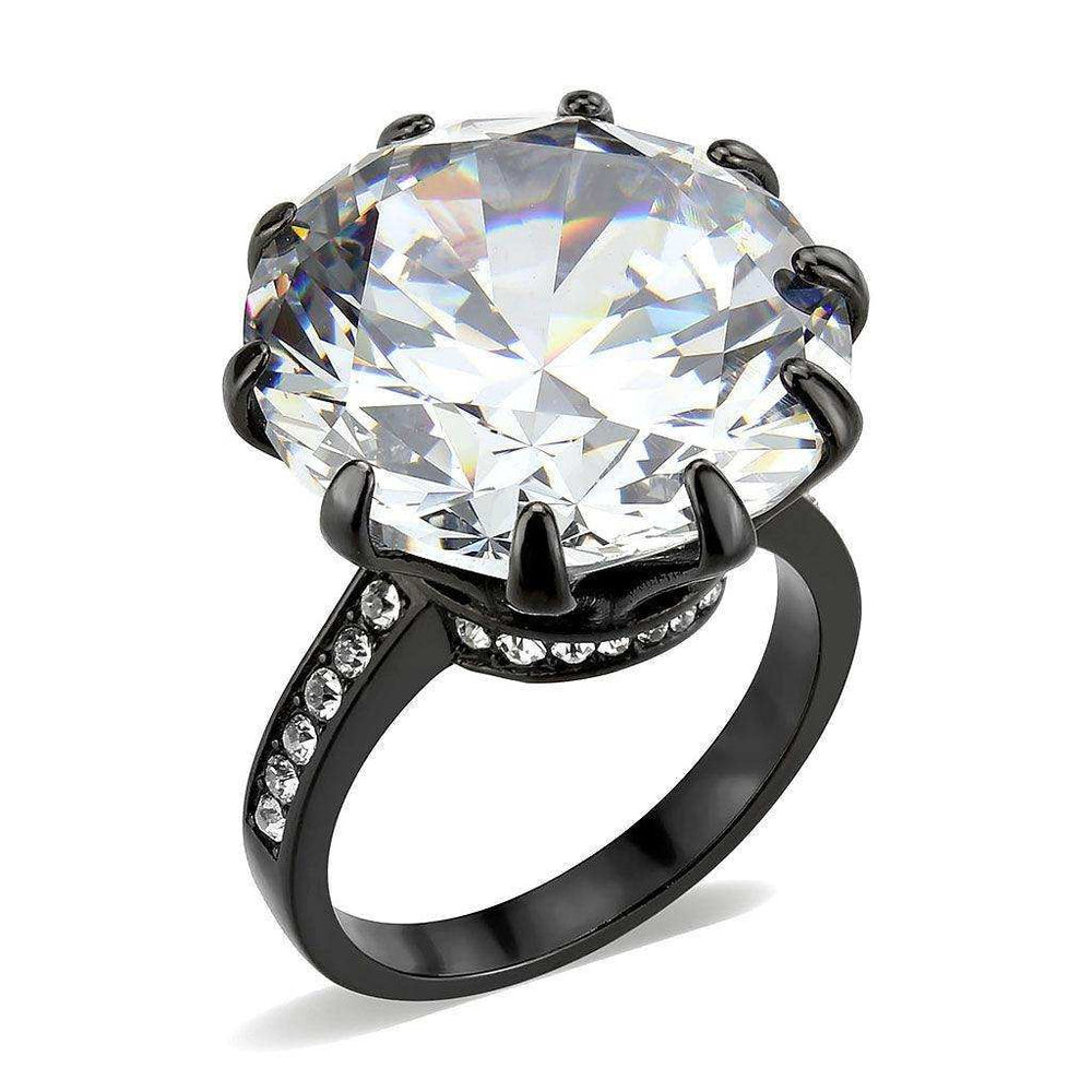Alamode IP Black (Ion Plating) Stainless Steel Ring with AAA Grade CZ in Clear - Alamode - Flyclothing LLC