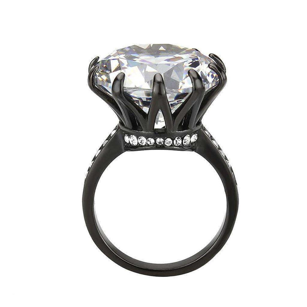 Alamode IP Black (Ion Plating) Stainless Steel Ring with AAA Grade CZ in Clear - Alamode - Flyclothing LLC