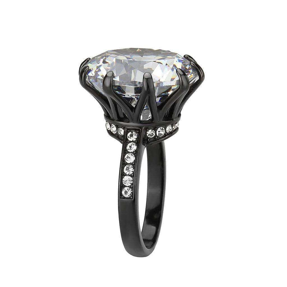 Alamode IP Black (Ion Plating) Stainless Steel Ring with AAA Grade CZ in Clear - Alamode - Flyclothing LLC