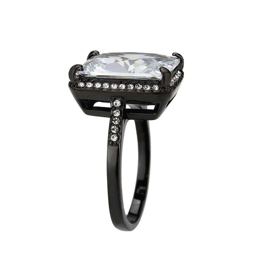 Alamode IP Black (Ion Plating) Stainless Steel Ring with AAA Grade CZ in Clear - Alamode - Flyclothing LLC