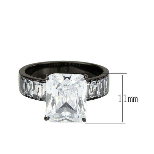 Alamode IP Black (Ion Plating) Stainless Steel Ring with AAA Grade CZ in Clear - Alamode - Flyclothing LLC