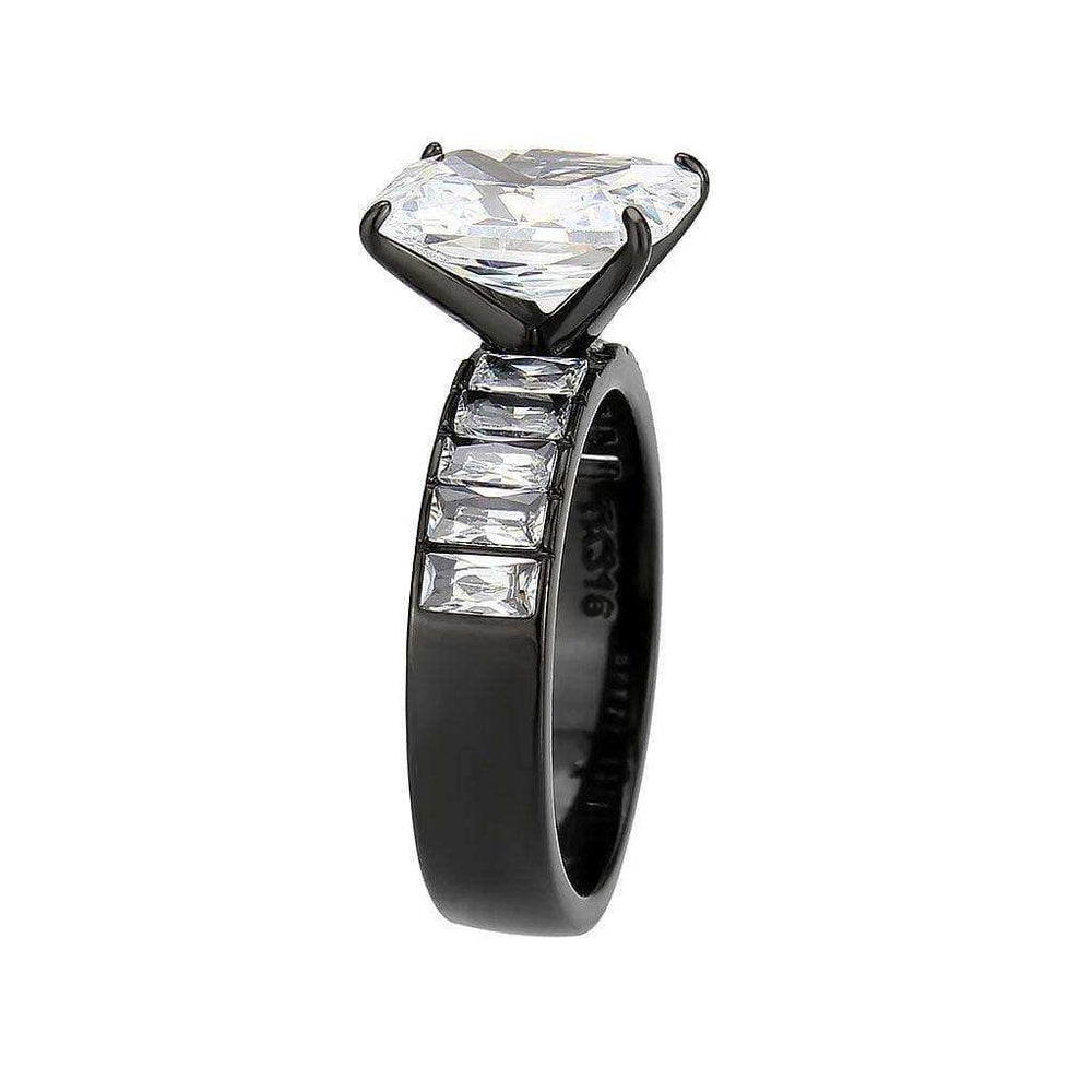 Alamode IP Black (Ion Plating) Stainless Steel Ring with AAA Grade CZ in Clear - Alamode - Flyclothing LLC