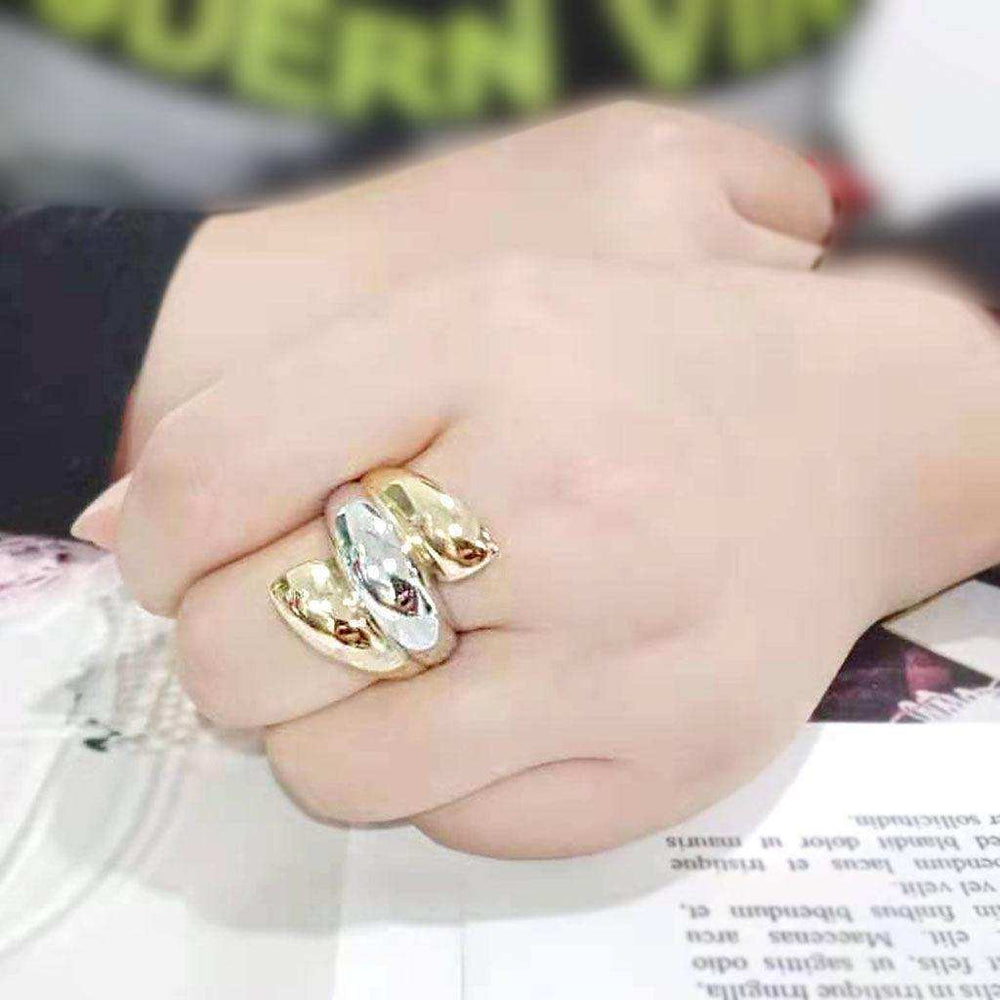 Alamode Two Tone IP Gold (Ion Plating) Stainless Steel Ring with NoStone in No Stone - Alamode - Flyclothing LLC