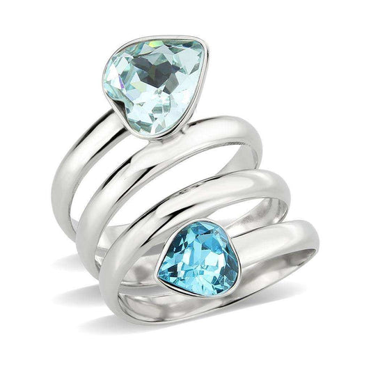 Alamode High polished (no plating) Stainless Steel Ring with Top Grade Crystal in SeaBlue - Alamode - Flyclothing LLC