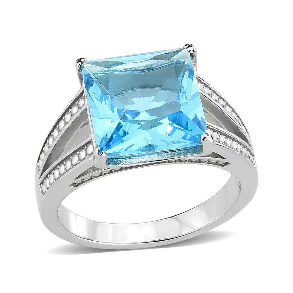 Alamode High polished (no plating) Stainless Steel Ring with Synthetic in SeaBlue - Alamode - Flyclothing LLC