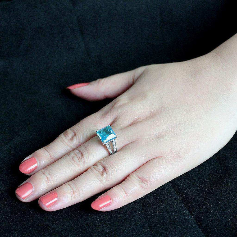 Alamode High polished (no plating) Stainless Steel Ring with Synthetic in SeaBlue - Alamode - Flyclothing LLC