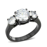 Alamode IP Black (Ion Plating) Stainless Steel Ring with AAA Grade CZ in Clear - Alamode - Flyclothing LLC