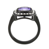 Alamode IP Black (Ion Plating) Stainless Steel Ring with AAA Grade CZ in Amethyst - Alamode - Flyclothing LLC
