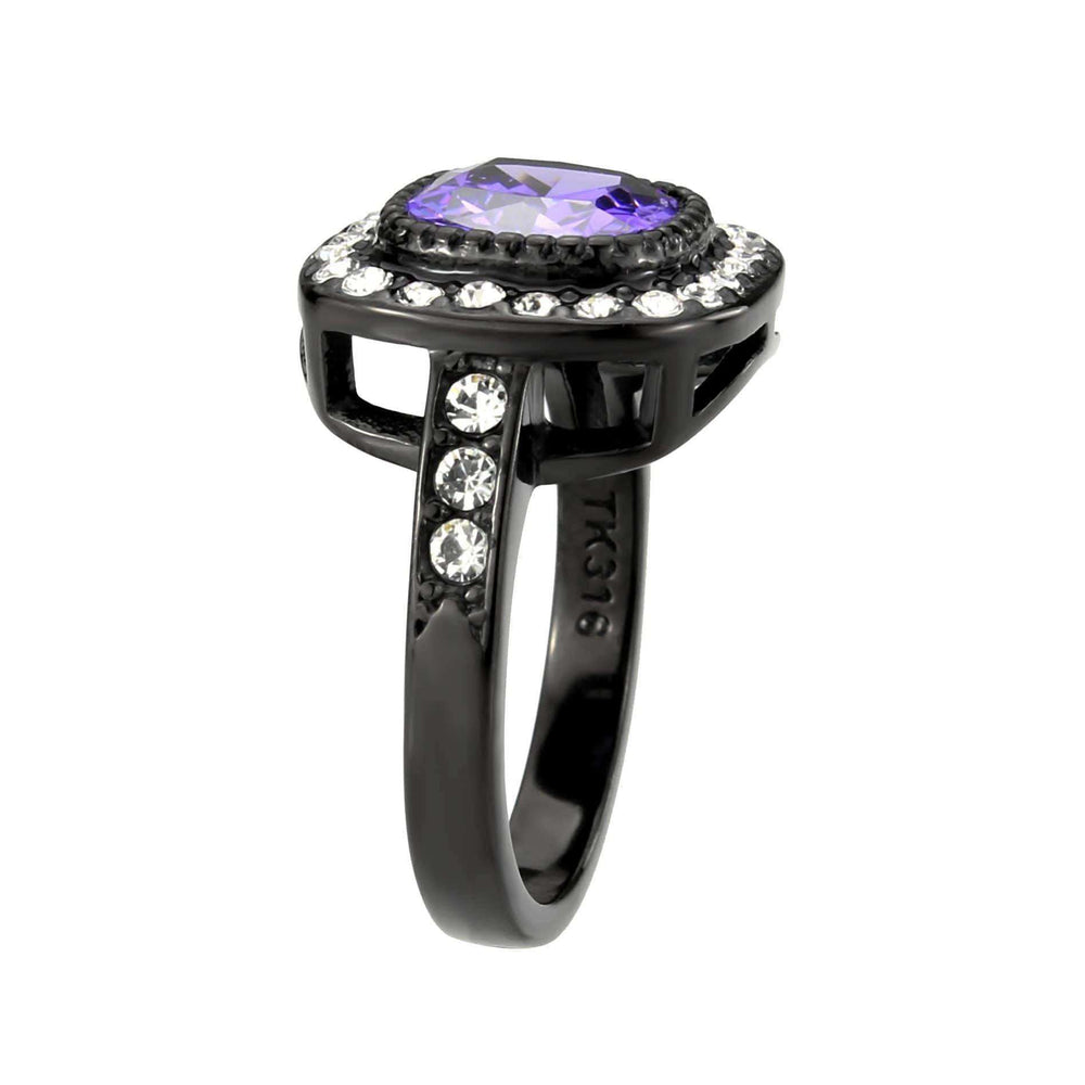 Alamode IP Black (Ion Plating) Stainless Steel Ring with AAA Grade CZ in Amethyst - Alamode - Flyclothing LLC