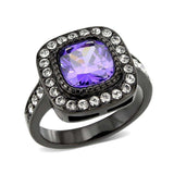 Alamode IP Black (Ion Plating) Stainless Steel Ring with AAA Grade CZ in Amethyst - Alamode - Flyclothing LLC