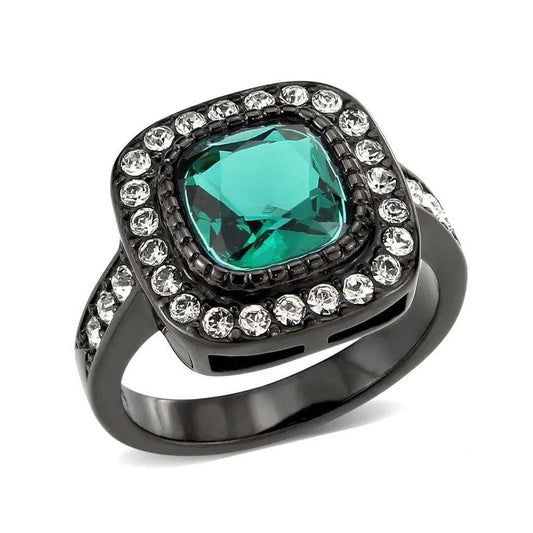 Alamode IP Black (Ion Plating) Stainless Steel Ring with Synthetic in Blue Zircon - Alamode - Flyclothing LLC