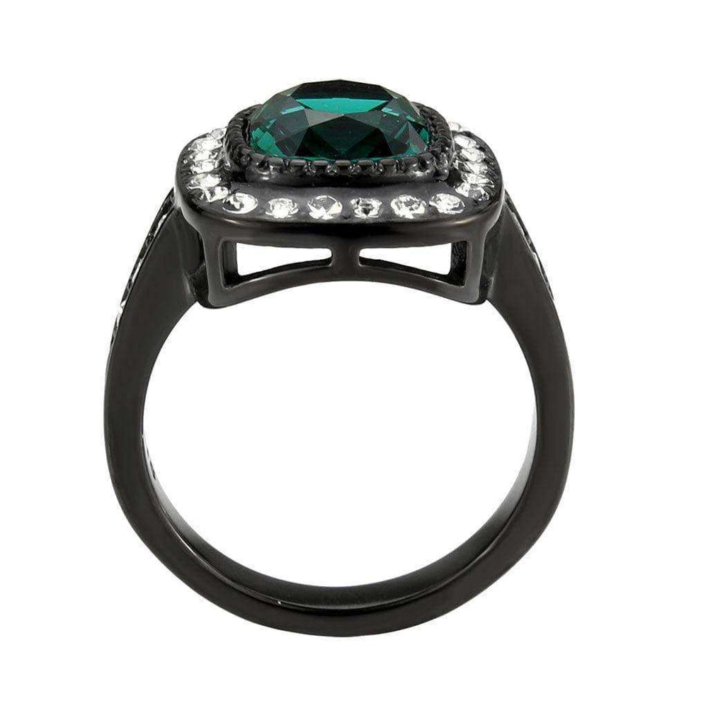 Alamode IP Black (Ion Plating) Stainless Steel Ring with Synthetic in Blue Zircon - Alamode - Flyclothing LLC