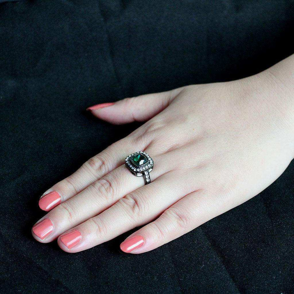 Alamode IP Black (Ion Plating) Stainless Steel Ring with Synthetic in Blue Zircon - Alamode - Flyclothing LLC