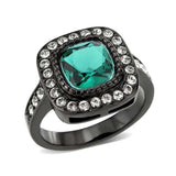 Alamode IP Black (Ion Plating) Stainless Steel Ring with Synthetic in Blue Zircon - Alamode - Flyclothing LLC