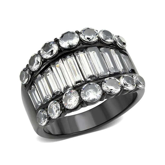 Alamode IP Black (Ion Plating) Stainless Steel Ring with AAA Grade CZ in Clear - Alamode - Flyclothing LLC