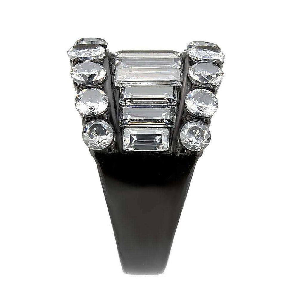 Alamode IP Black (Ion Plating) Stainless Steel Ring with AAA Grade CZ in Clear - Alamode - Flyclothing LLC