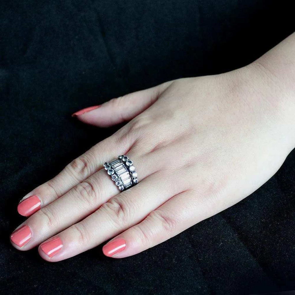 Alamode IP Black (Ion Plating) Stainless Steel Ring with AAA Grade CZ in Clear - Alamode - Flyclothing LLC