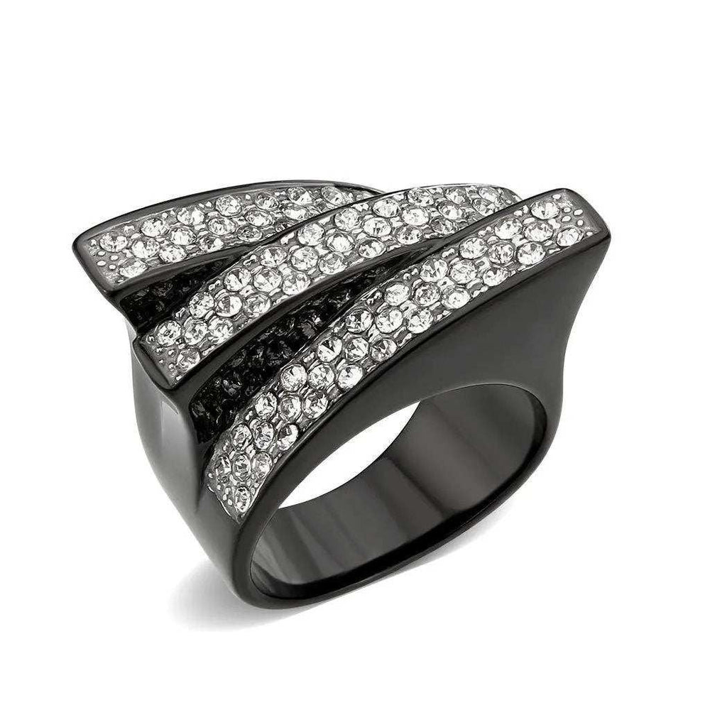 Alamode Two Tone IP Black (Ion Plating) Stainless Steel Ring with Top Grade Crystal in Clear - Alamode - Flyclothing LLC