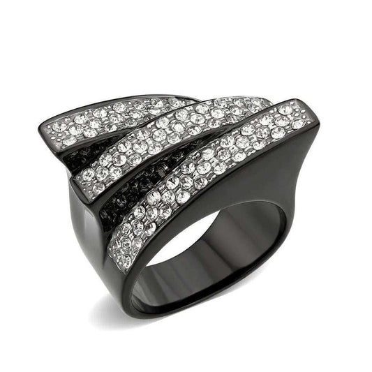Alamode Two Tone IP Black (Ion Plating) Stainless Steel Ring with Top Grade Crystal in Clear - Alamode - Flyclothing LLC