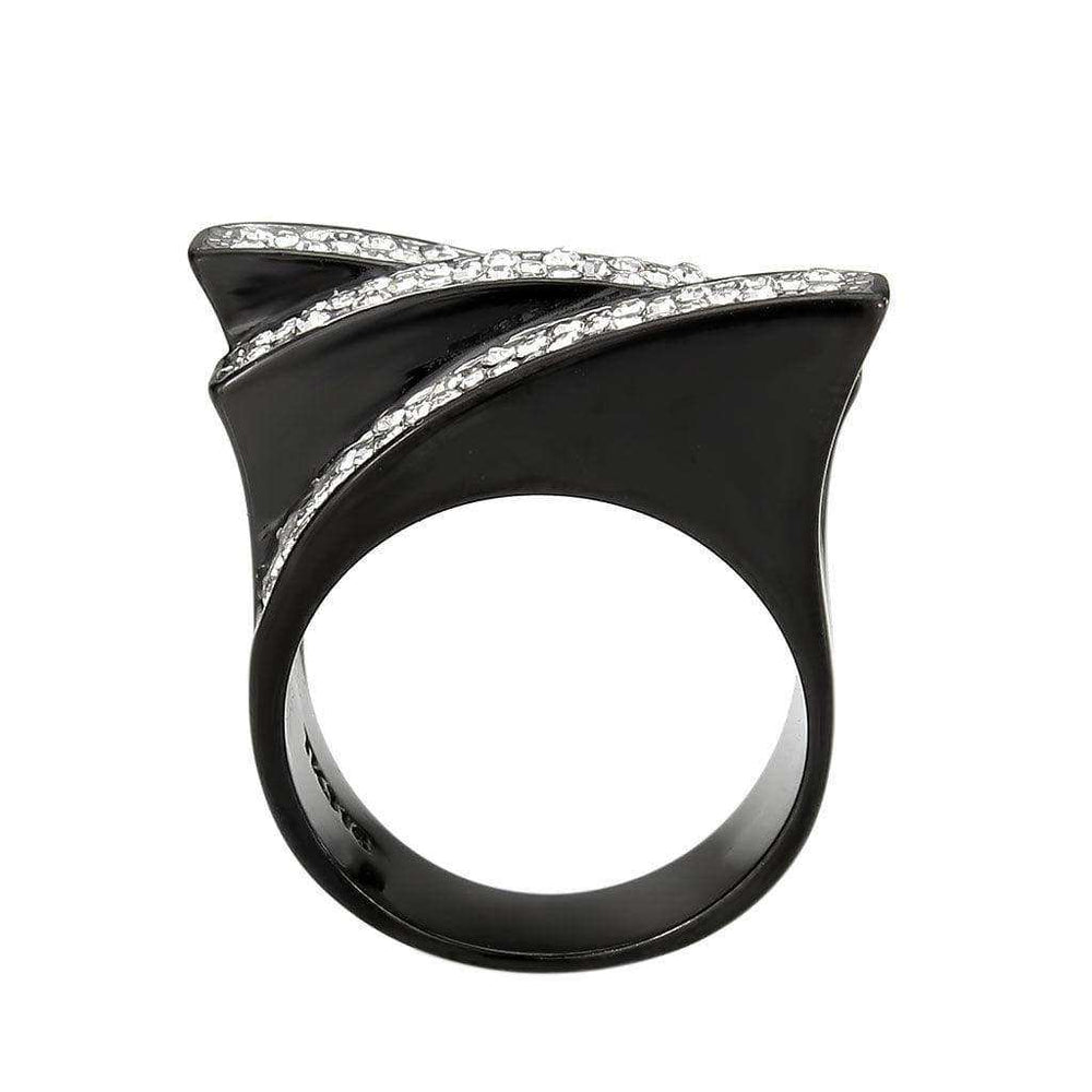 Alamode Two Tone IP Black (Ion Plating) Stainless Steel Ring with Top Grade Crystal in Clear - Alamode - Flyclothing LLC