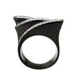 Alamode Two Tone IP Black (Ion Plating) Stainless Steel Ring with Top Grade Crystal in Clear - Alamode - Flyclothing LLC