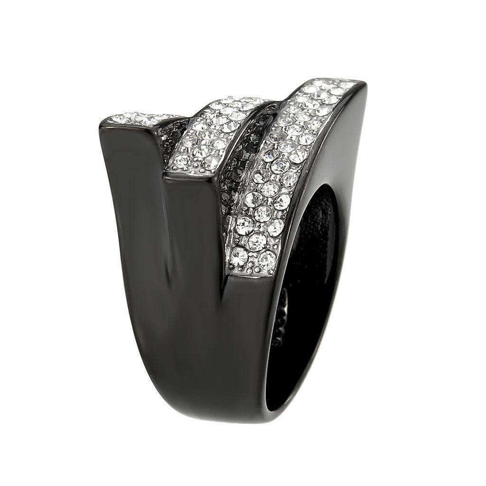 Alamode Two Tone IP Black (Ion Plating) Stainless Steel Ring with Top Grade Crystal in Clear - Alamode - Flyclothing LLC