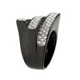 Alamode Two Tone IP Black (Ion Plating) Stainless Steel Ring with Top Grade Crystal in Clear - Alamode - Flyclothing LLC