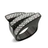 Alamode Two Tone IP Black (Ion Plating) Stainless Steel Ring with Top Grade Crystal in Clear - Alamode - Flyclothing LLC