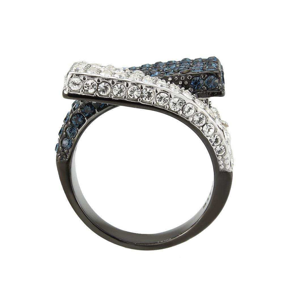 Alamode Two Tone IP Black (Ion Plating) Stainless Steel Ring with Top Grade Crystal in MultiColor - Alamode - Flyclothing LLC