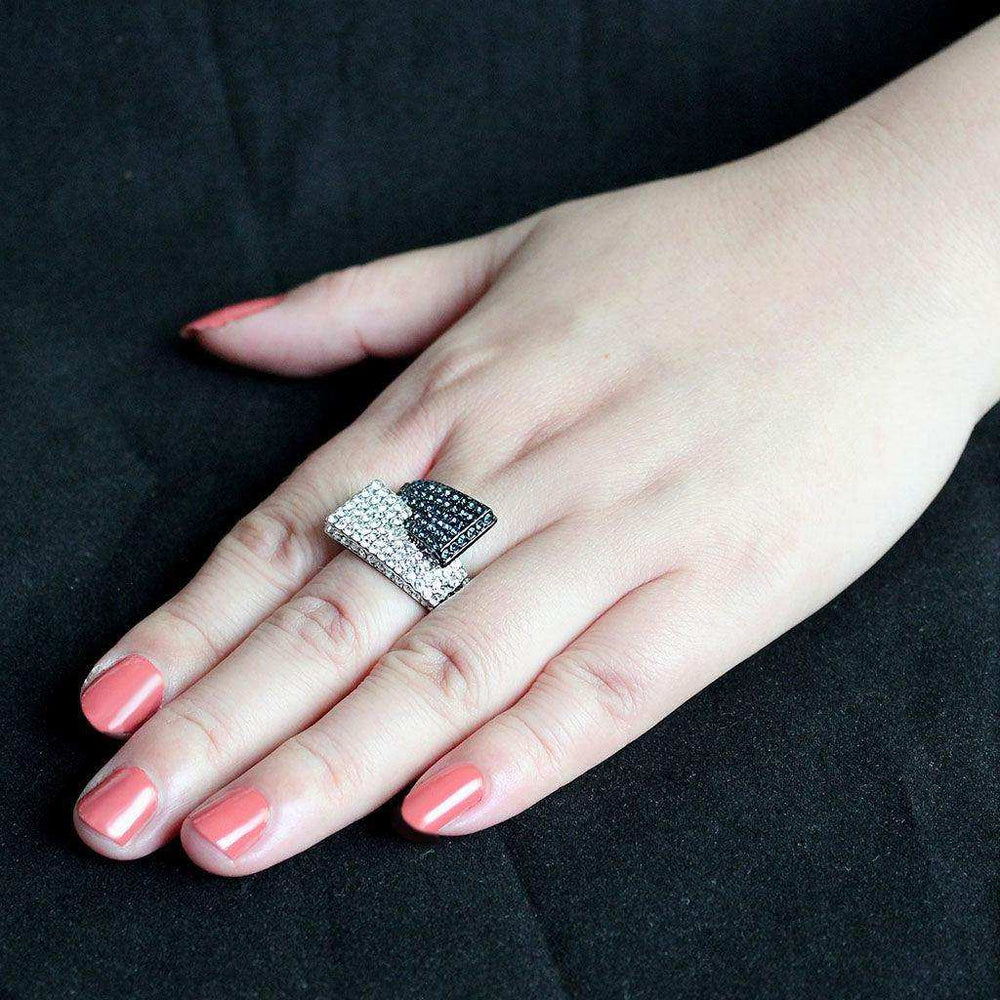 Alamode Two Tone IP Black (Ion Plating) Stainless Steel Ring with Top Grade Crystal in MultiColor - Alamode - Flyclothing LLC