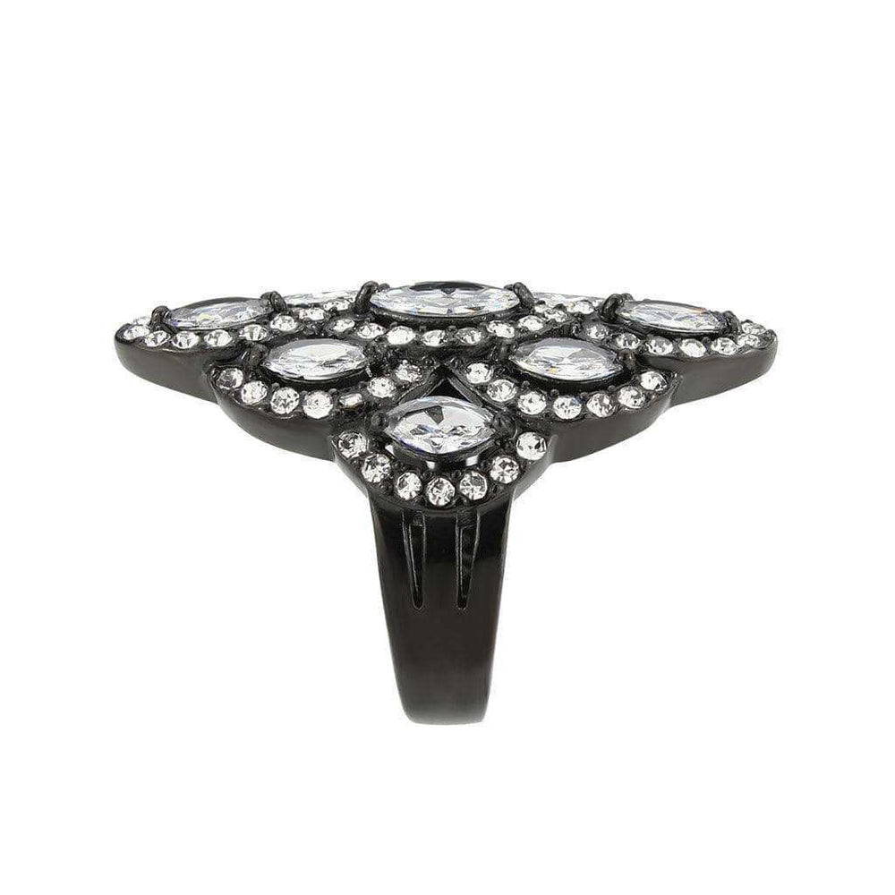 Alamode IP Black (Ion Plating) Stainless Steel Ring with AAA Grade CZ in Clear - Alamode - Flyclothing LLC