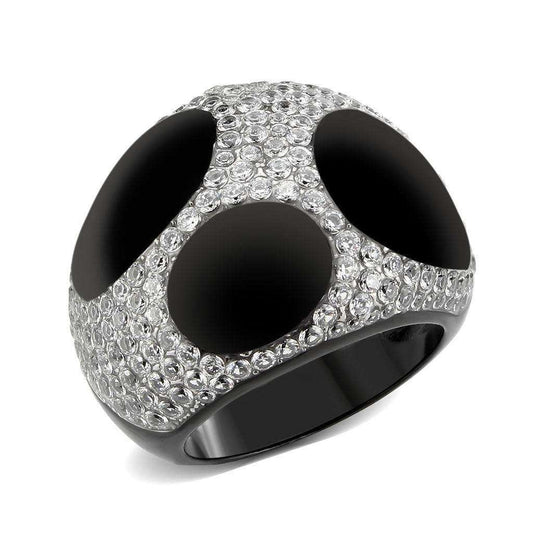Alamode Two Tone IP Black (Ion Plating) Stainless Steel Ring with AAA Grade CZ in Clear - Alamode - Flyclothing LLC
