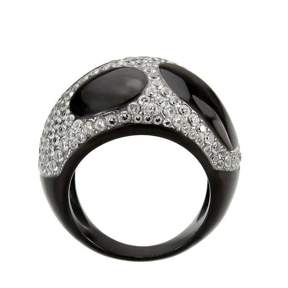 Alamode Two Tone IP Black (Ion Plating) Stainless Steel Ring with AAA Grade CZ in Clear - Alamode - Flyclothing LLC