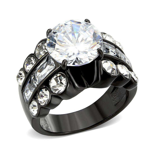 Alamode IP Black (Ion Plating) Stainless Steel Ring with AAA Grade CZ in Clear - Alamode - Flyclothing LLC