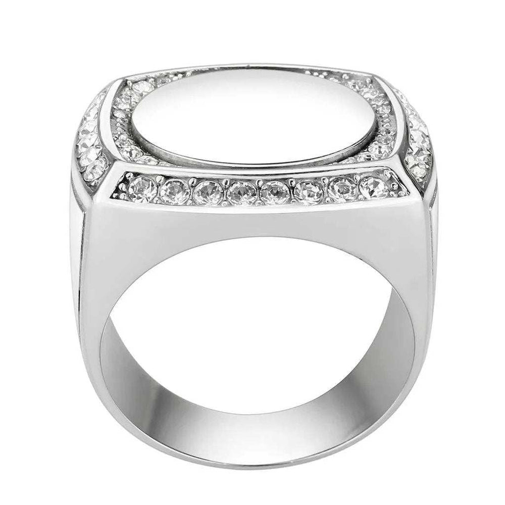 High polished (no plating) Stainless Steel Ring with Top Grade Crystal in Clear - Alamode - Flyclothing LLC