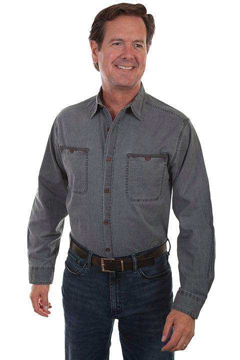 Scully CHARCOAL VINTAGE COTTON SLUB SHIRT - Scully Leather - Flyclothing LLC