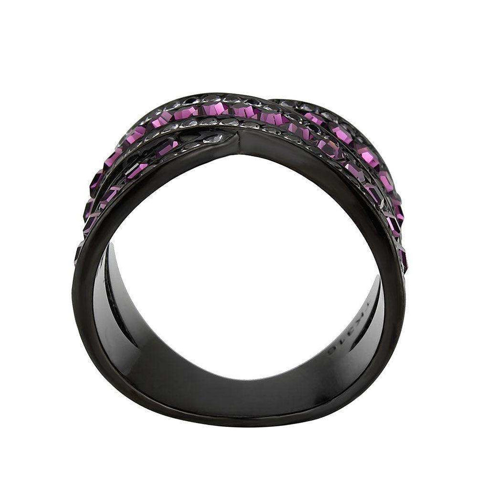 Alamode IP Black (Ion Plating) Stainless Steel Ring with Top Grade Crystal in Amethyst - Alamode - Flyclothing LLC