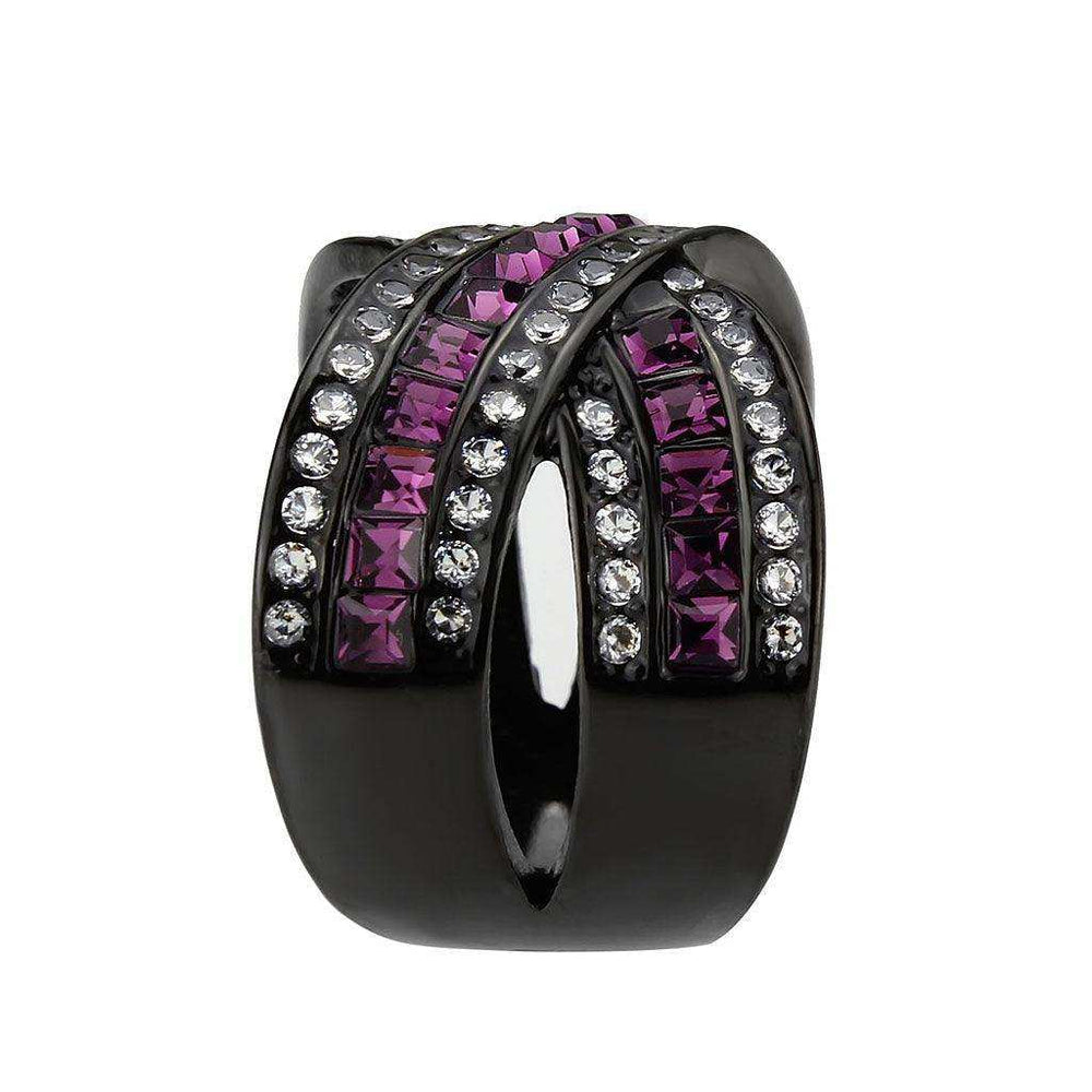 Alamode IP Black (Ion Plating) Stainless Steel Ring with Top Grade Crystal in Amethyst - Alamode - Flyclothing LLC