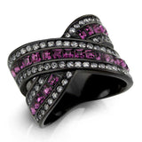 Alamode IP Black (Ion Plating) Stainless Steel Ring with Top Grade Crystal in Amethyst - Alamode - Flyclothing LLC