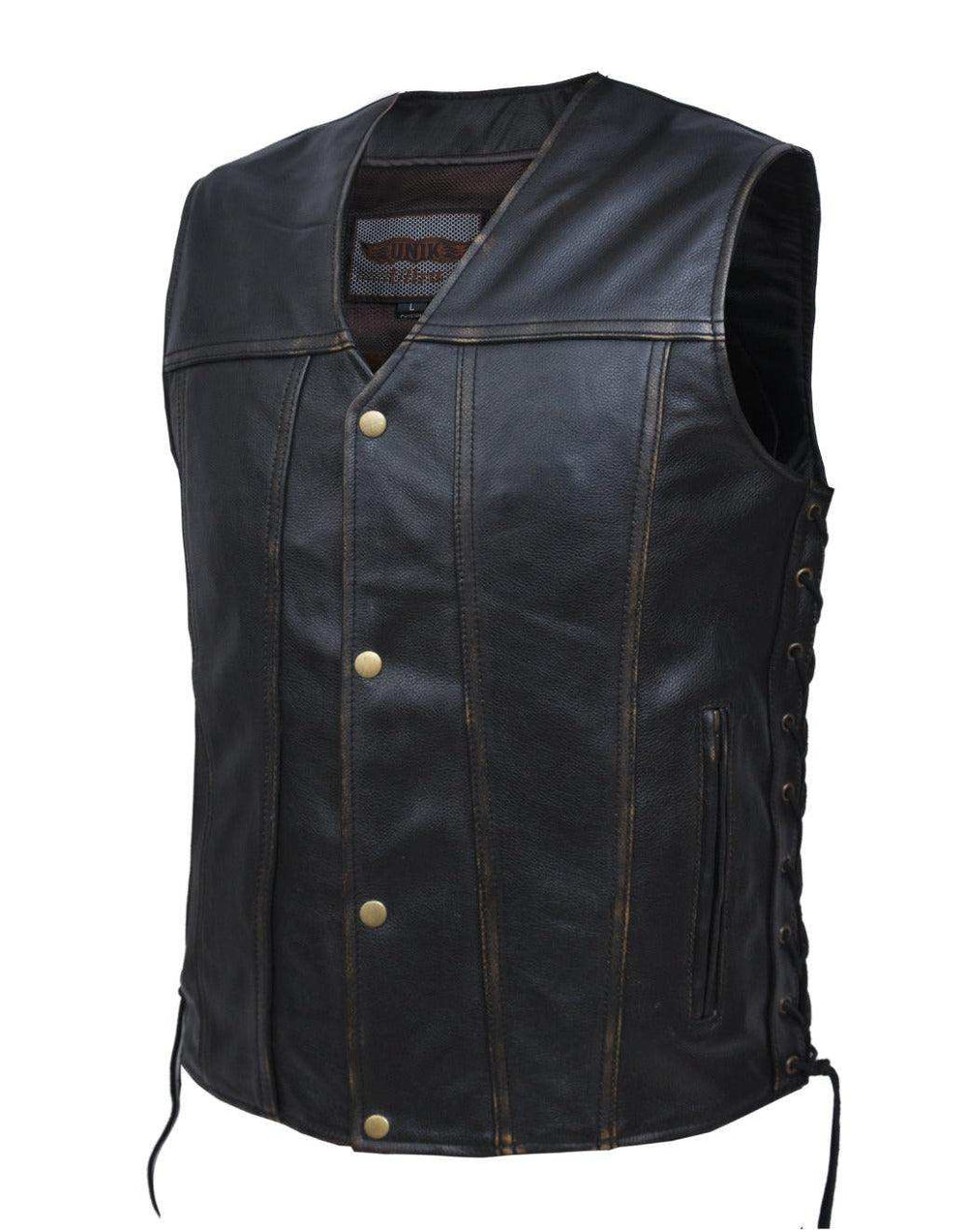 Unik International Mens Brown Leather Vest 2611.RUB - Unik - Flyclothing LLC
